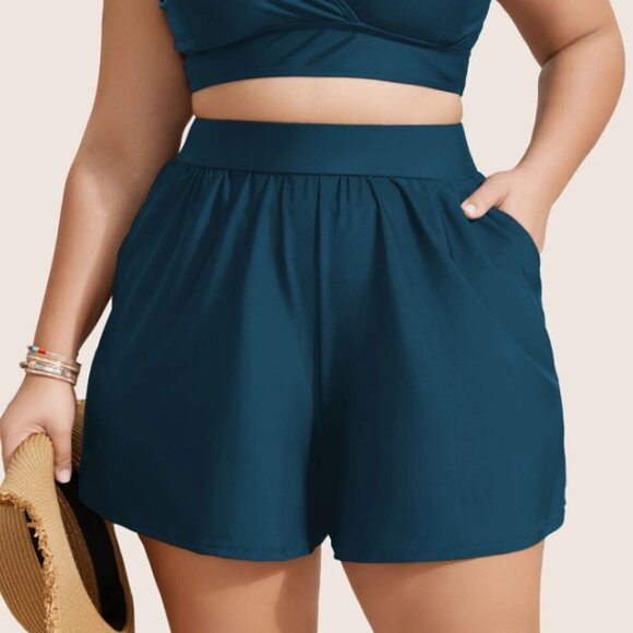 BloomChic High Waisted Pockets Solid Pleated Swim Bottom - Picture 4 of 5